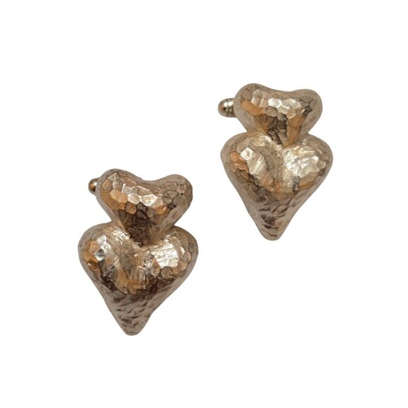 Vintage 80s Rare Alexis Lahellec Paris NOS Silver Gilt Double Heart Cufflinks - Picture 1 of 6